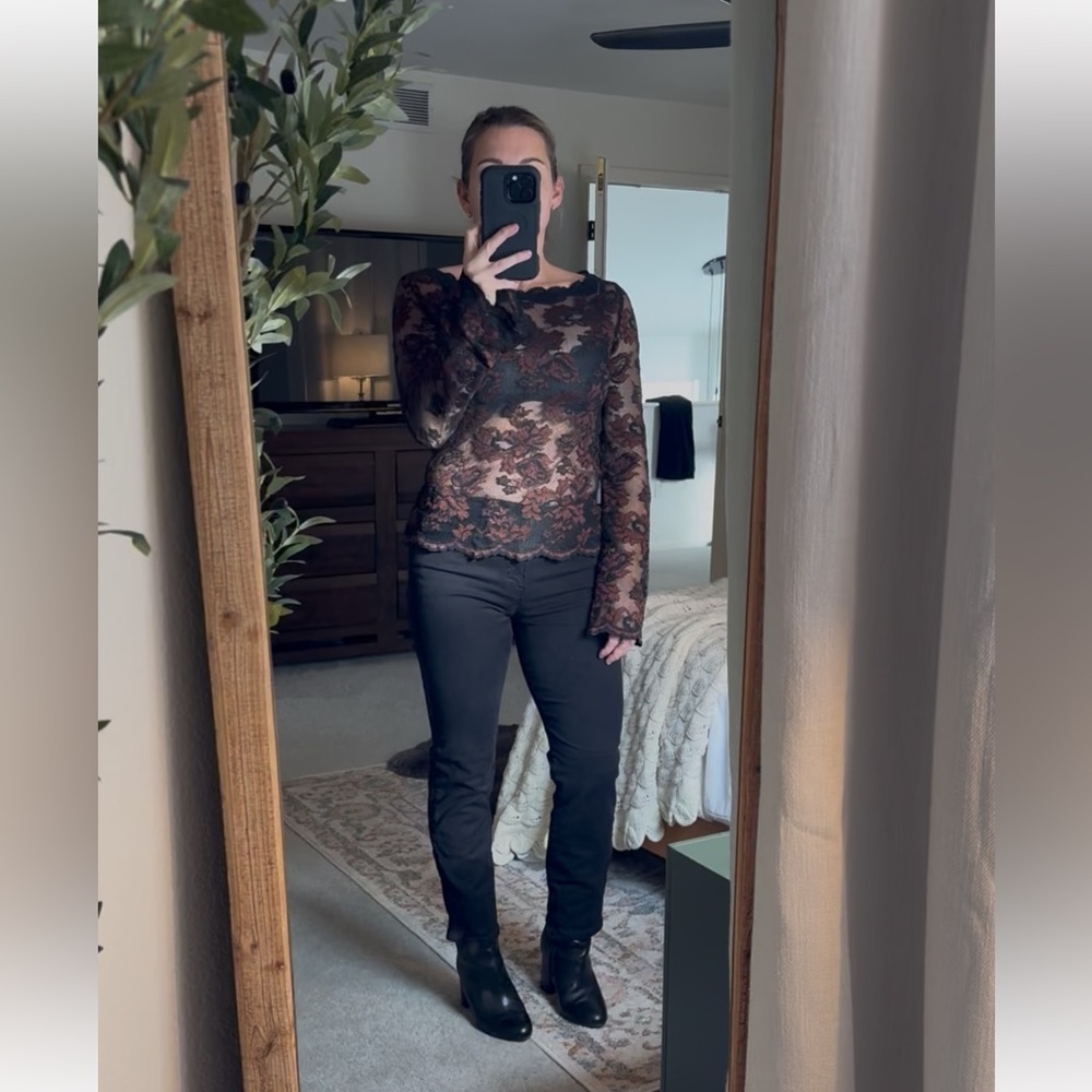 Vintage Cache Black and Brown Lace Blouse